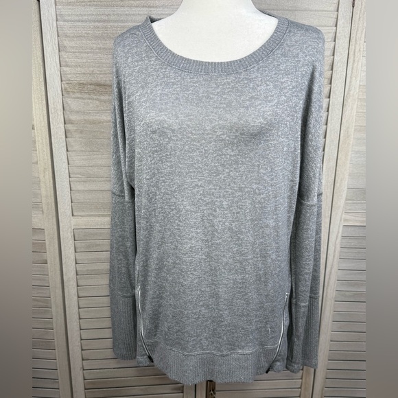 DANSKIN (Now) Activewear Long Sleeve Knit Top w Zipper Details Gray-Large - Picture 1 of 3